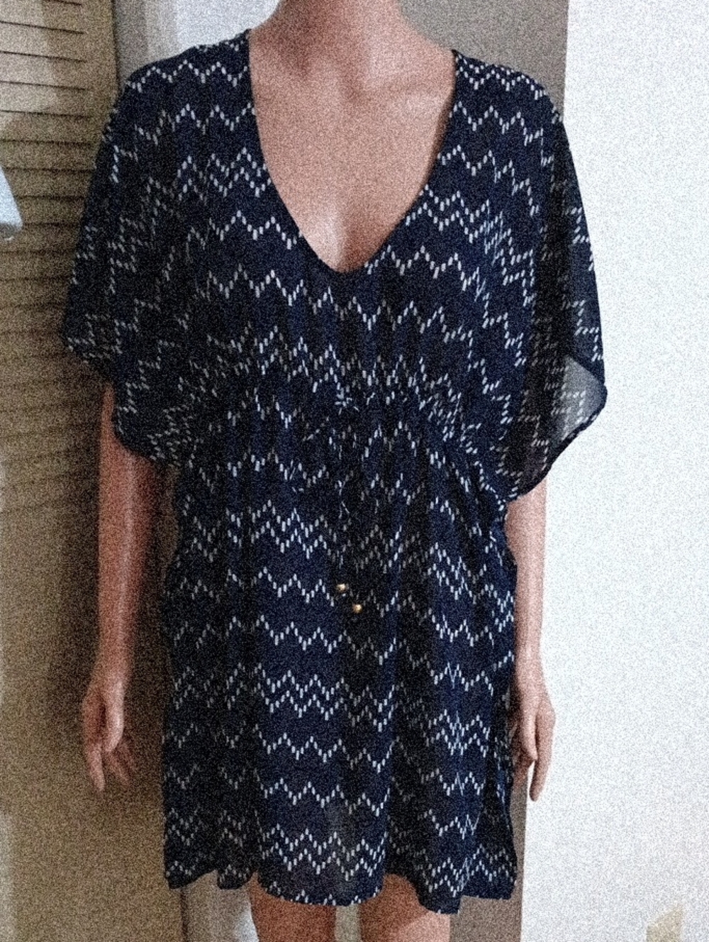 Merona Navy and White Zigzag Swim Cover-Up Tunic
